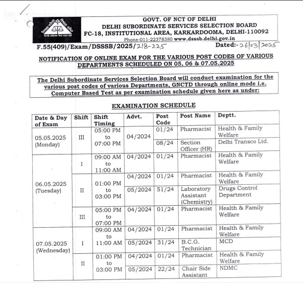 DSSSB Admit Card 2025