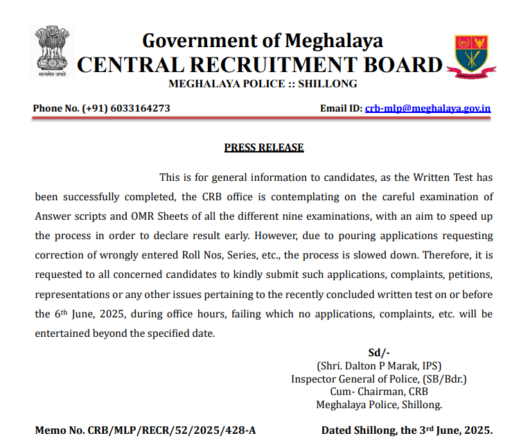 Meghalaya Police Answer Key 2025 Out, Download Constable, UBSI, MPRO Key_4.1