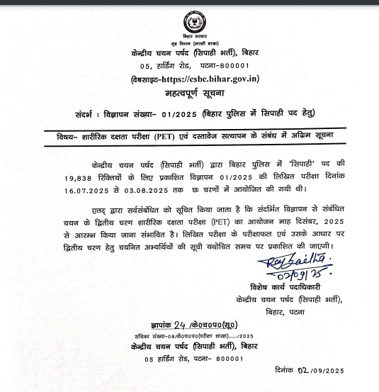 Bihar Police Constable Exam Date 2025