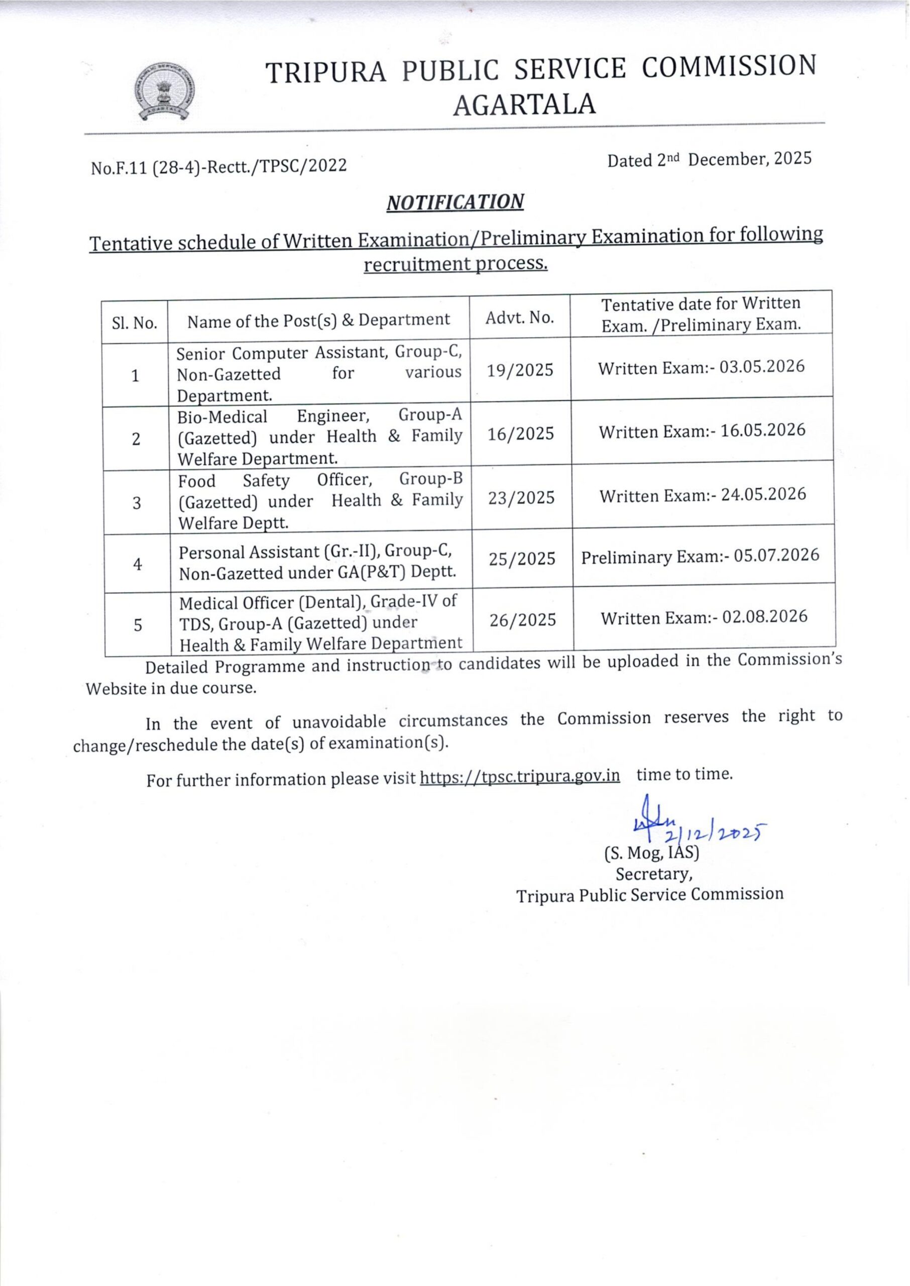 TPSC FSO Exam Date