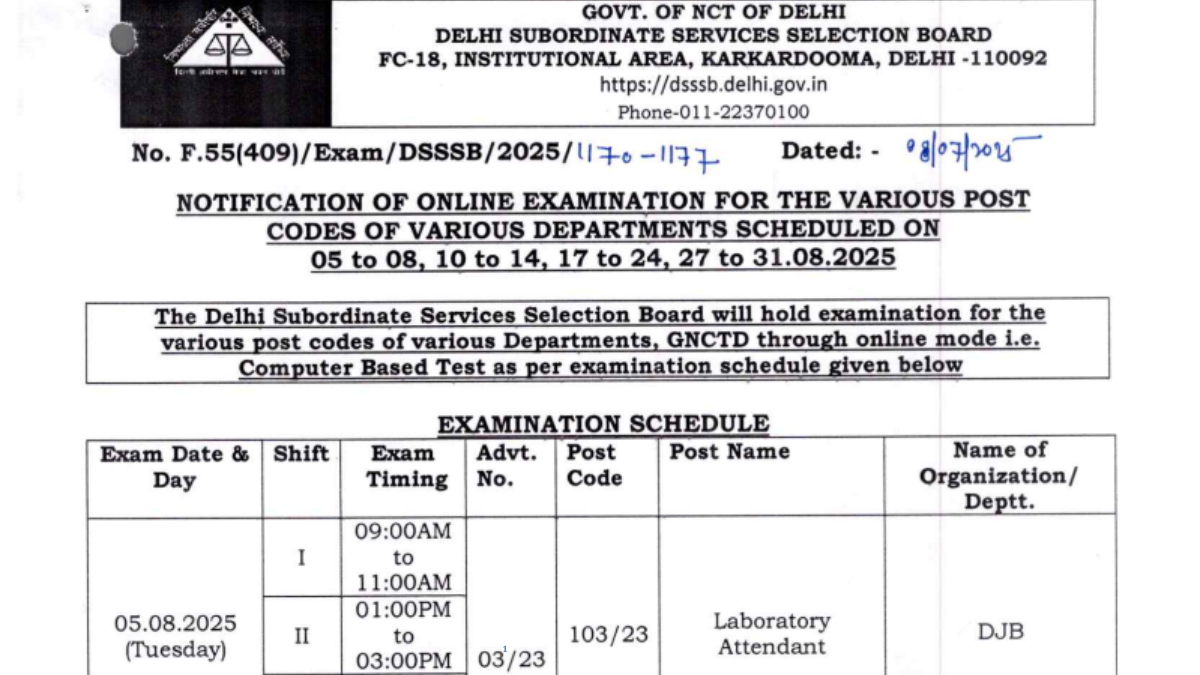 DSSSB Exam Date 2025