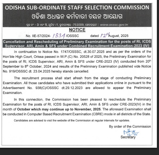 OSSSC CRE Exam Date 2025 Out For RI, AMIN Posts, Check Prelims Exam Schedule_4.1