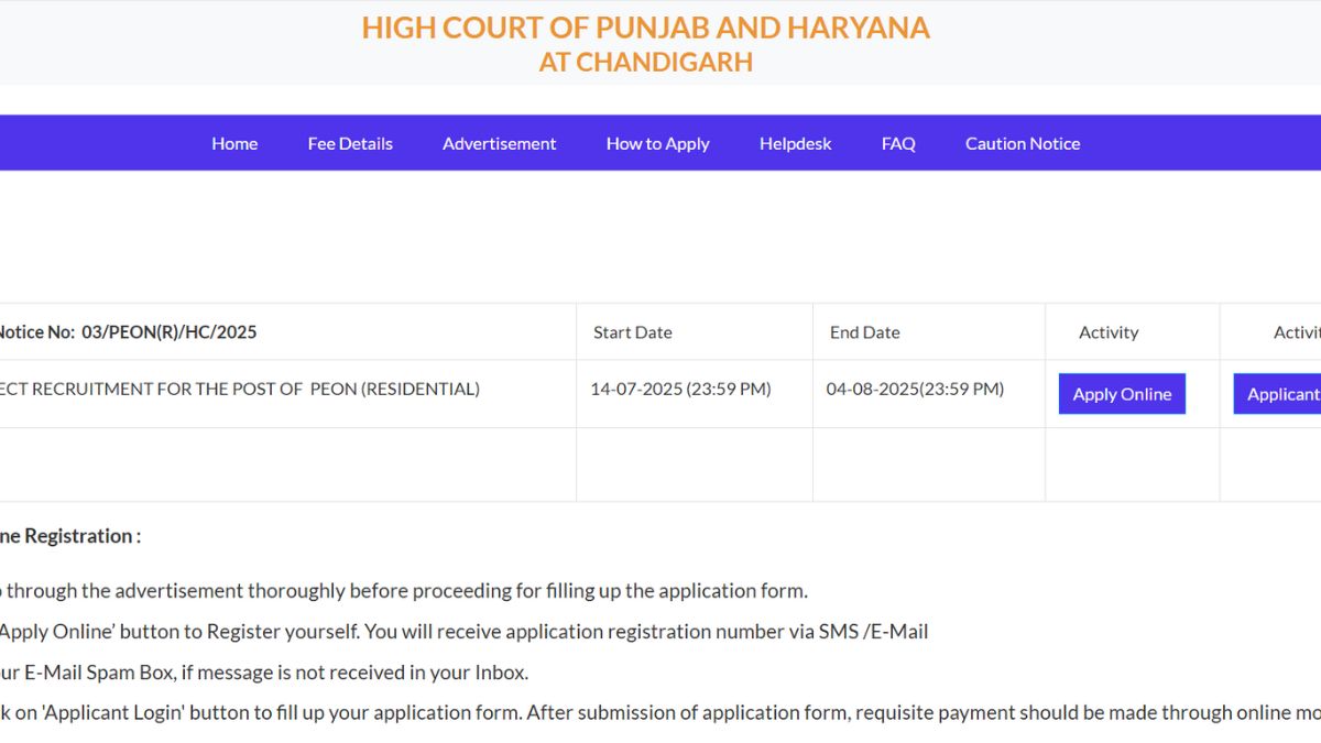 Chandigarh High Court Peon Recruitment 2025