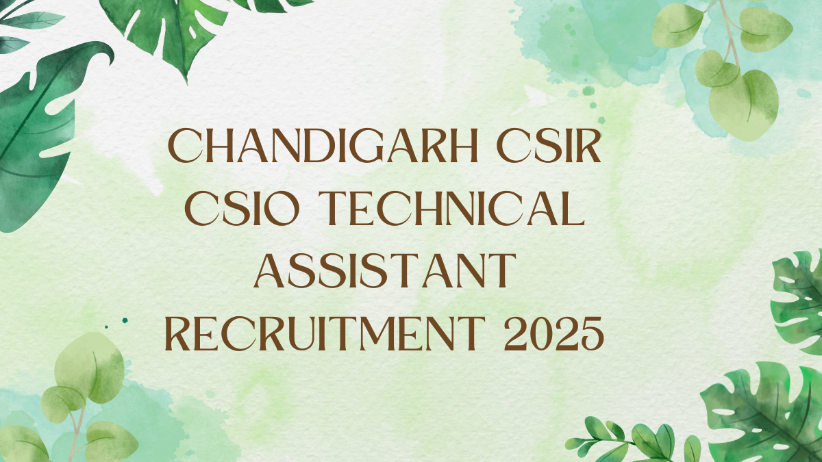 Chandigarh CSIR CSIO Technical Assistant Recruitment 2025 Notification ...
