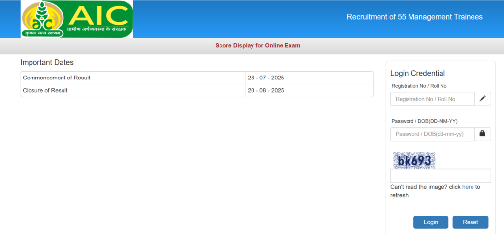 AIC MT 2025 Score Card interface