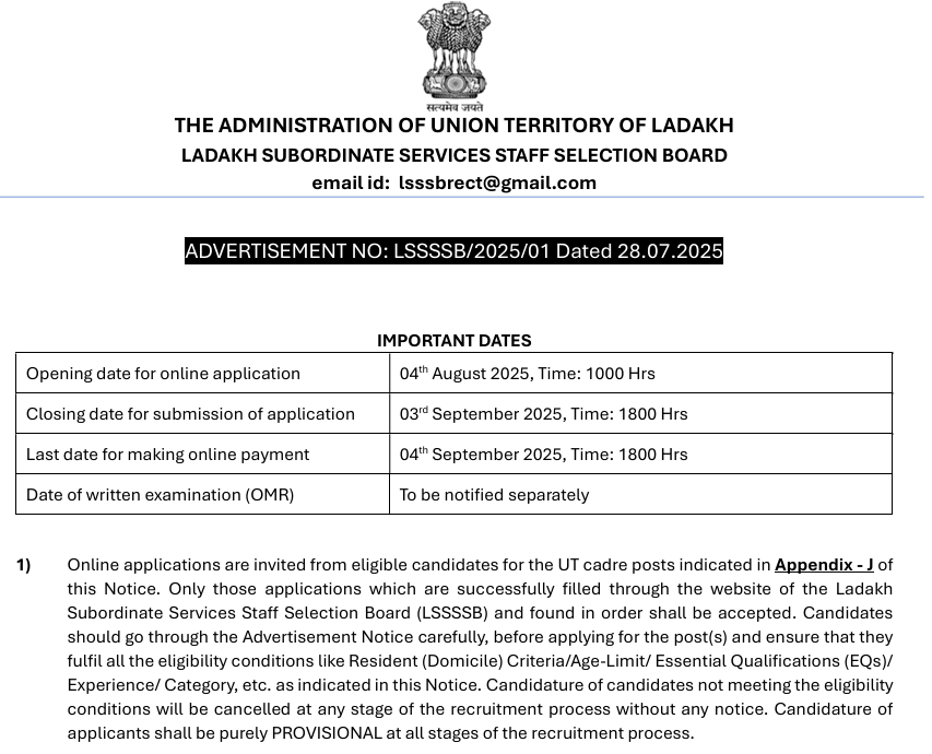 LSSSSB Recruitment 2025