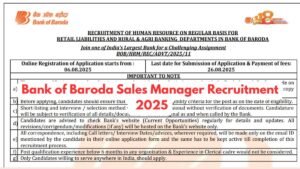 Bank of Baroda Sales Manager Recruitment 2025