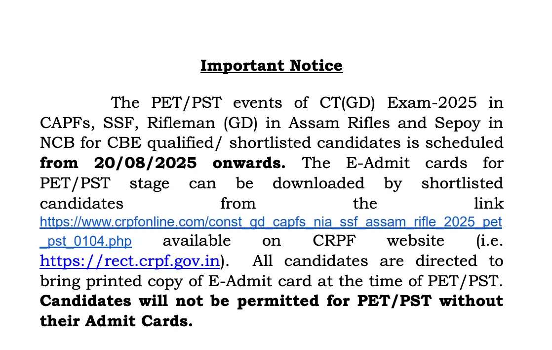 SSC GD Physical Admit Card 2025