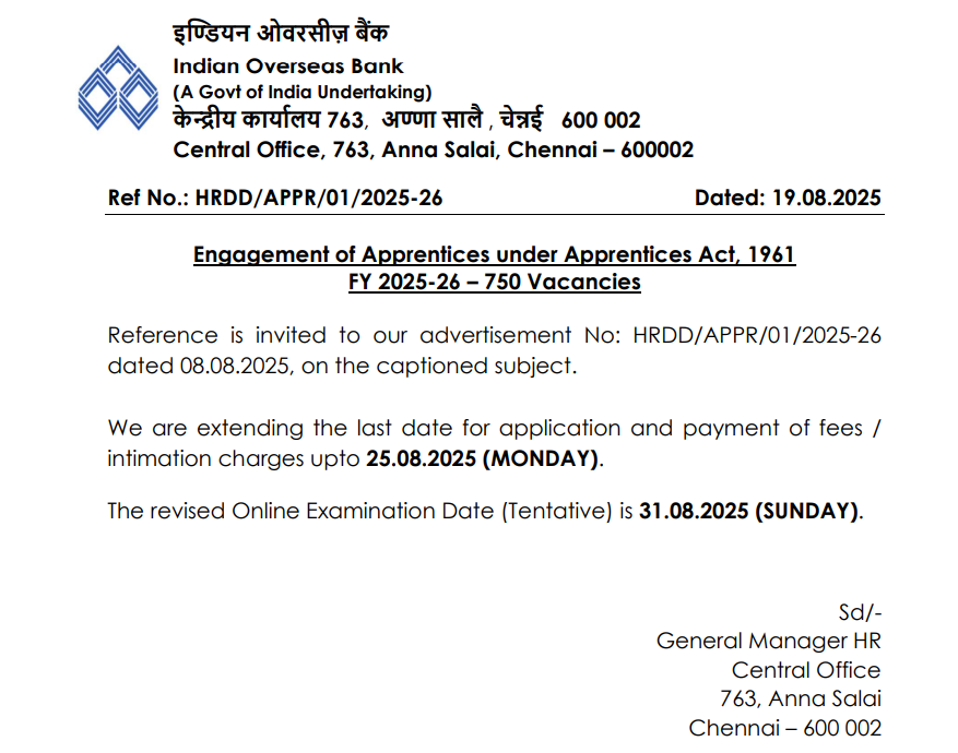 Indian Overseas Bank Apprentice Recruitment 2025 Out, Apply Online Extended_4.1