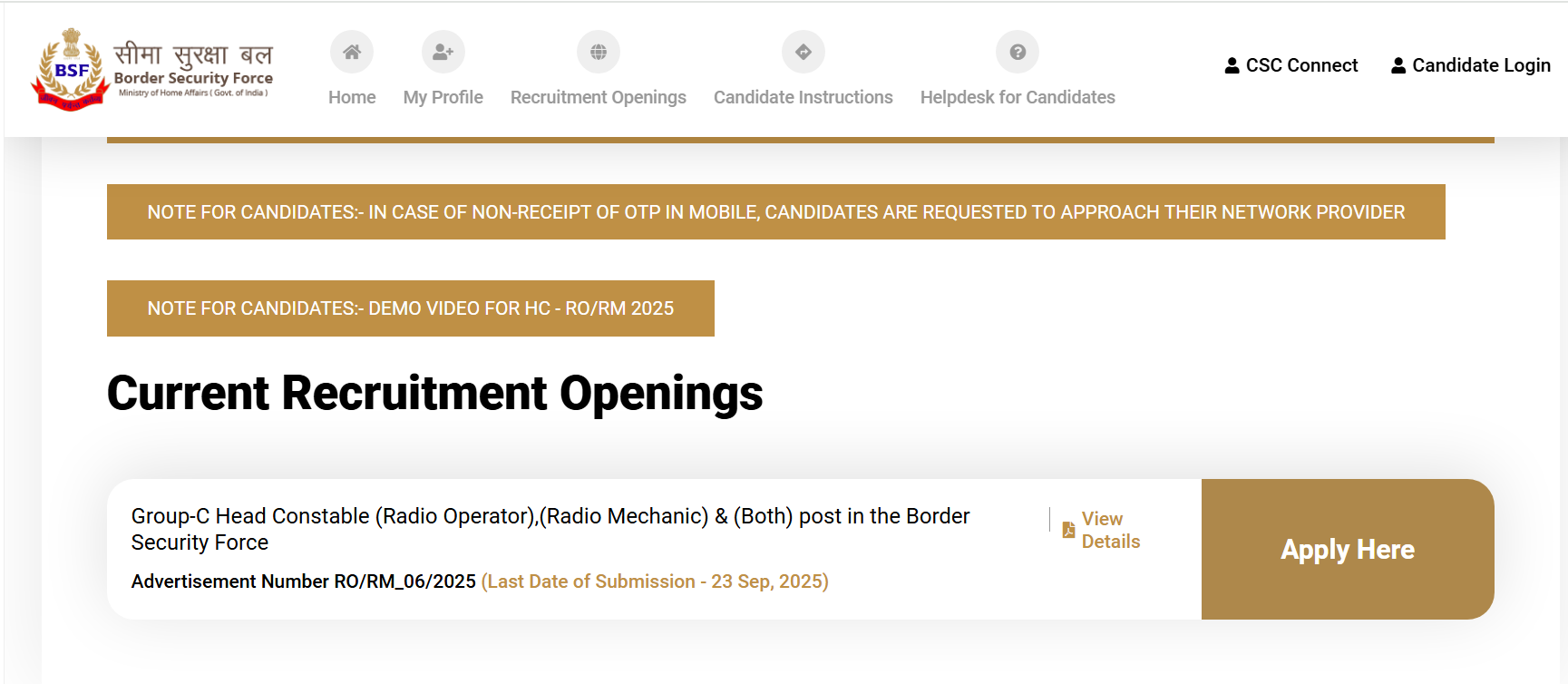 BSF Head Constable Apply Online Started For RO and RM Posts_5.1