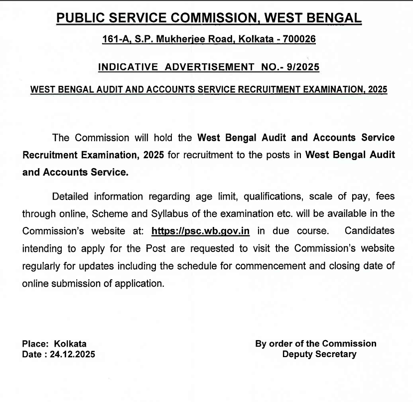 WBPSC Audit & Accounts Service Recruitment 2025, Check Official Short Notice_3.1