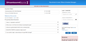 Dhanlaxmi Bank Admit Card 2025
