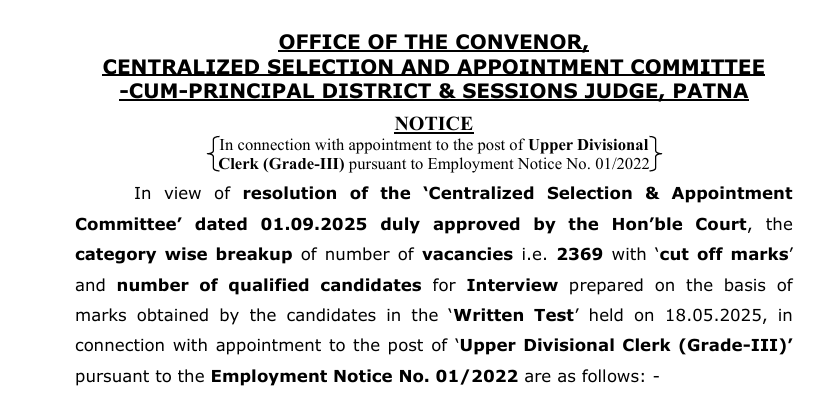 Bihar Civil Court Clerk Mains Result 2025