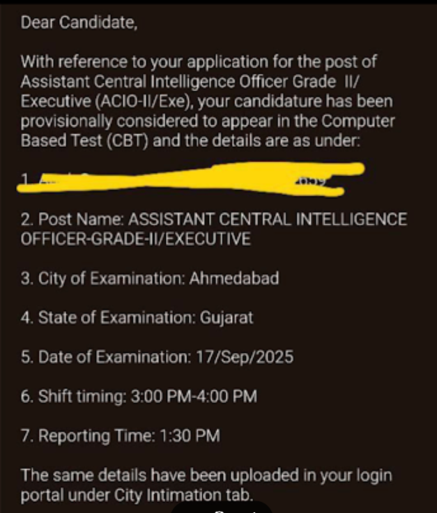 IB ACIO City Intimation 2025 Out, Direct Link to Check Exam City_4.1