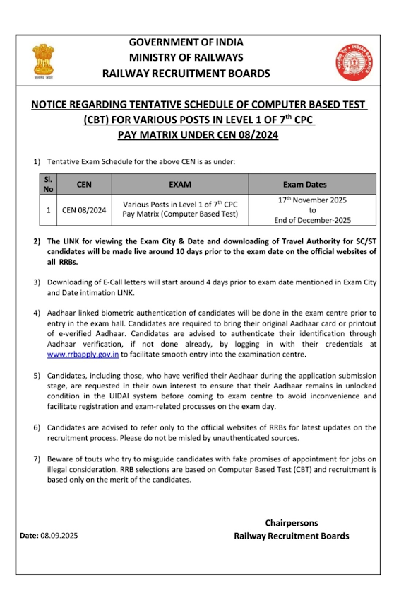 RRB Group D Exam Date 2025