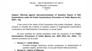 SSC Warnings to Aspirants Against Discussion and Circulation of Questions