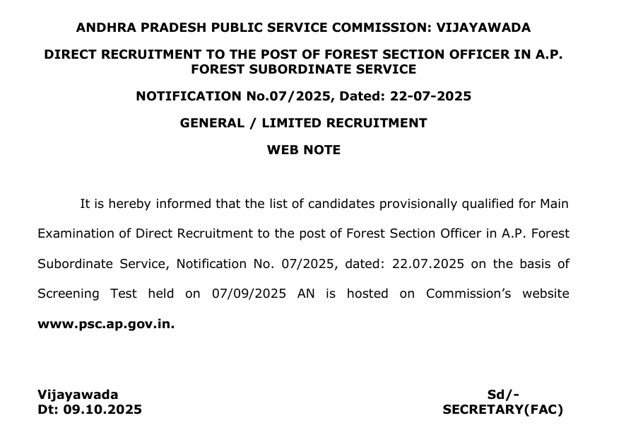APPSC FSO Result 2025