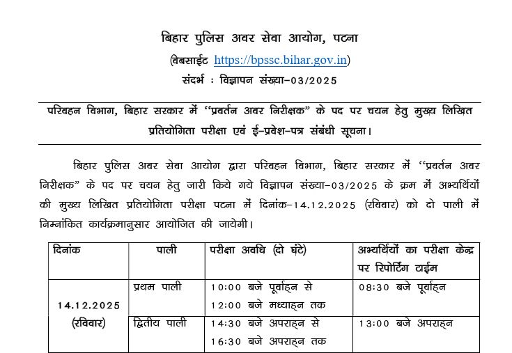 Bihar Police Enforcement SI Admit Card