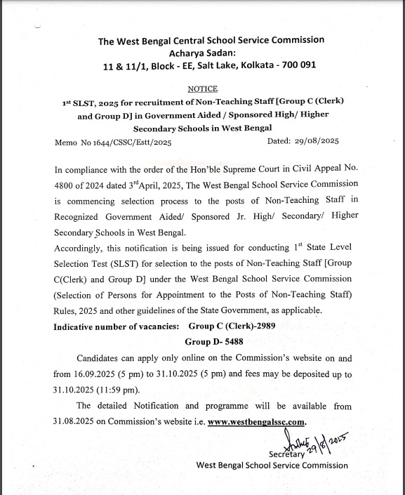 WBSSC Group C And D Recruitment 2025