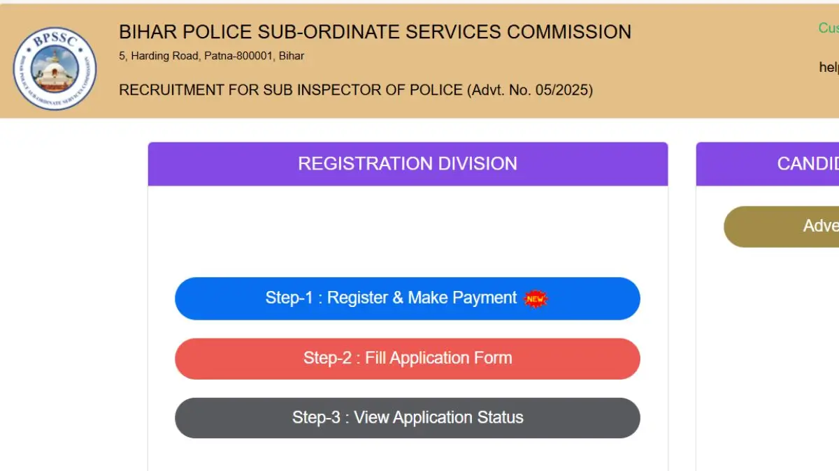 Bihar Police SI Online Application Form 2025