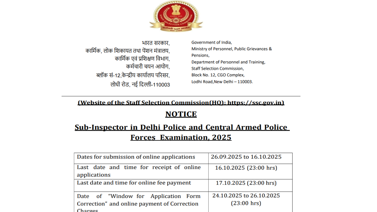 SSC CPO Notification 2025
