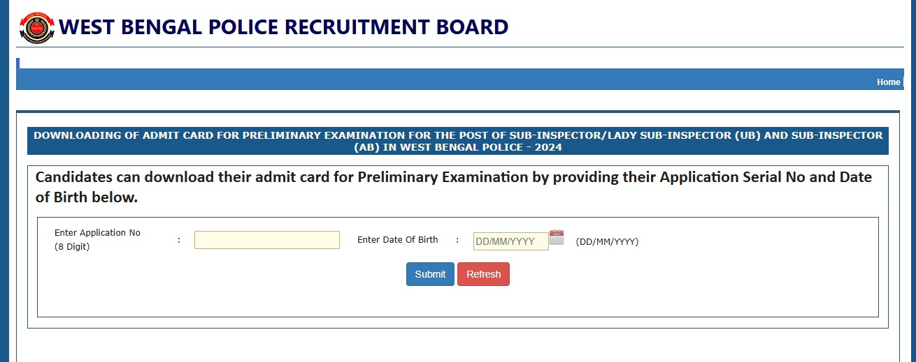 WBP SI Admit Card 2025