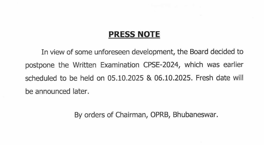 Odisha Police SI Exam Date 2025 Postponed