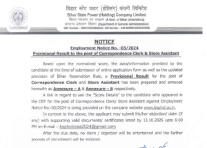 BSPHCL Correspondence Clerk Result 2025