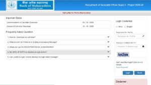 BOM Generalist Officer Admit Card 2025