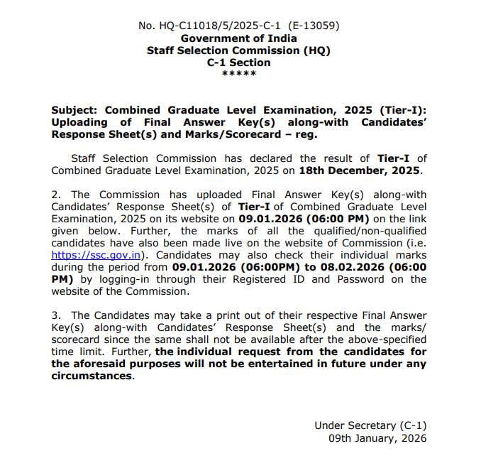 SSC CGL Final Answer Key 2025 Out [Official Link], Direct Link to Download_3.1