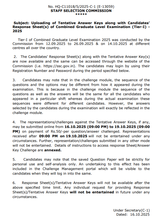 SSC CGL Tier 1 Answer Key 2025 Out [Official Link], Download Response Sheet PDF_4.1