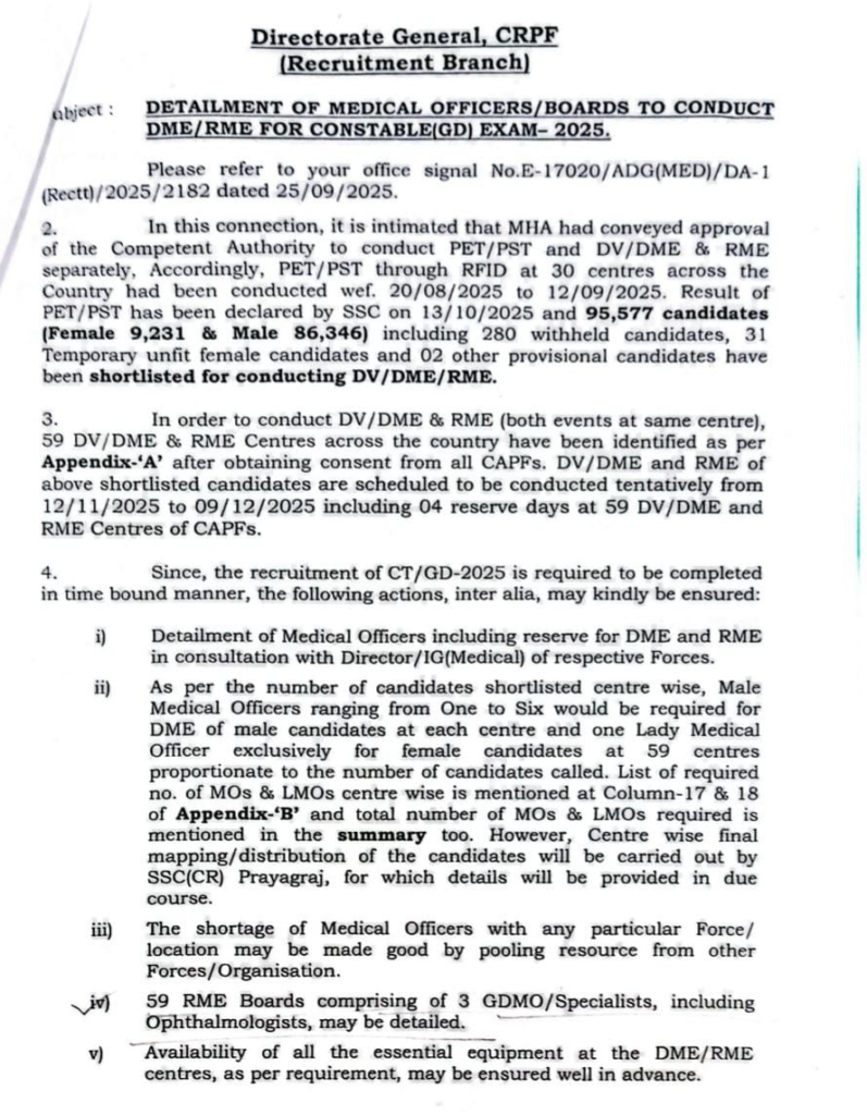 SSC GD 2025 Medical and Training Dates Out