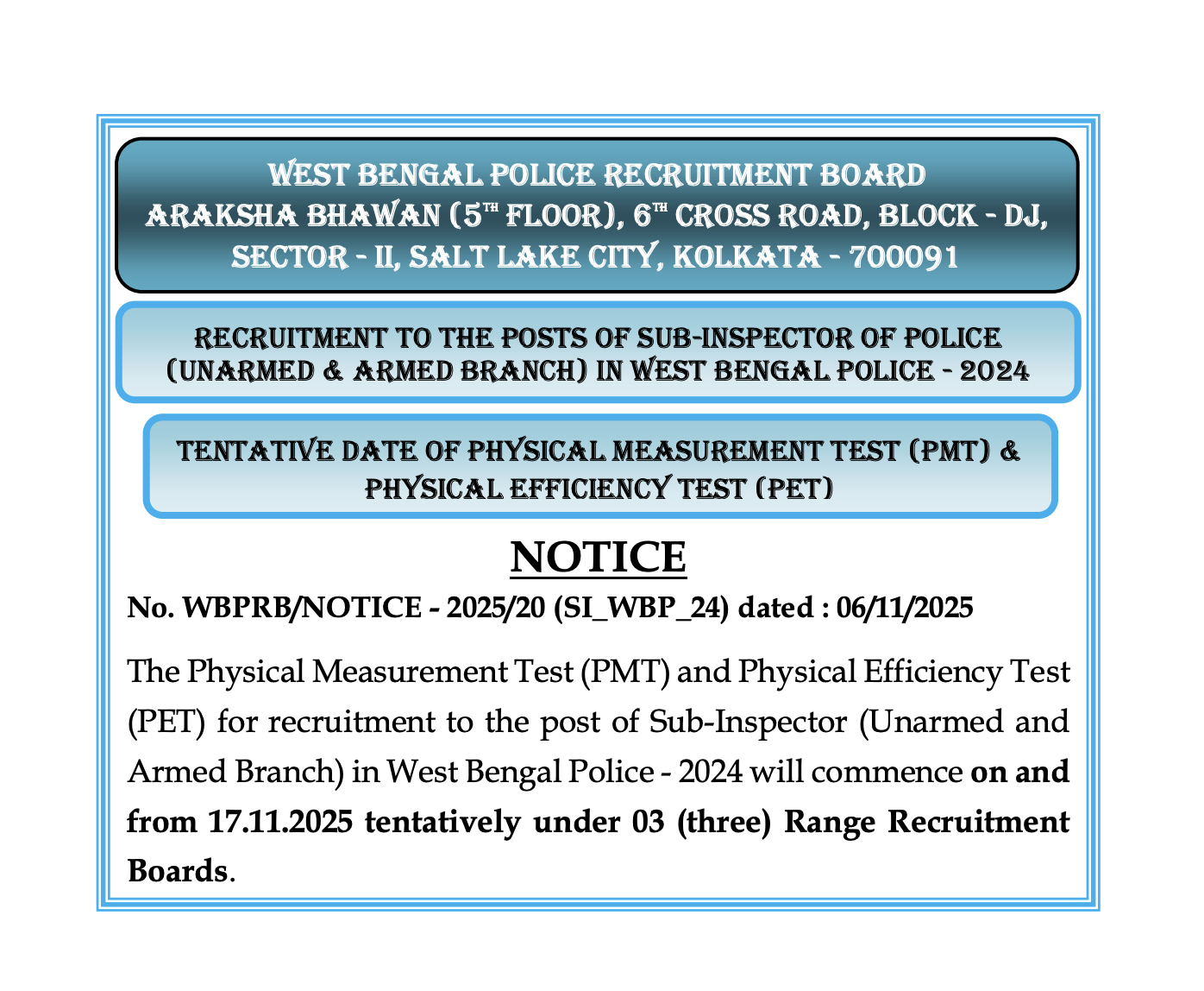 WBP SI Physical Test Dates 2025