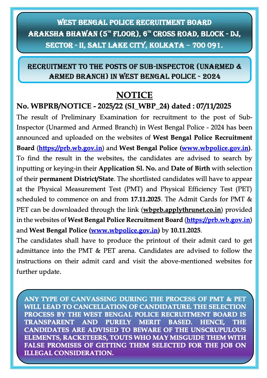 WBP SI Result 2025 Out, Check Prelims Result and Merit List PDF_3.1