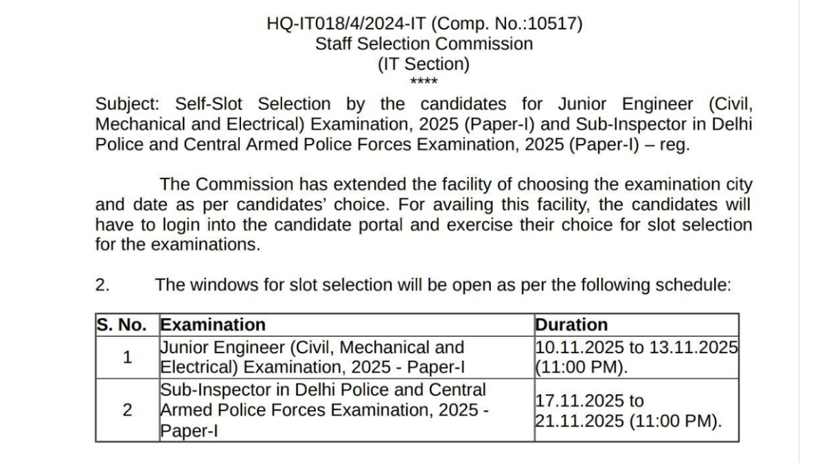 SSC CPO Slot Selection 2025