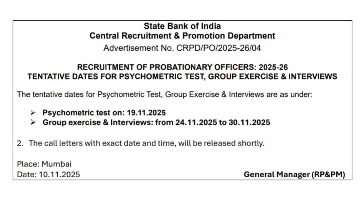SBI PO Interview Dates 2025