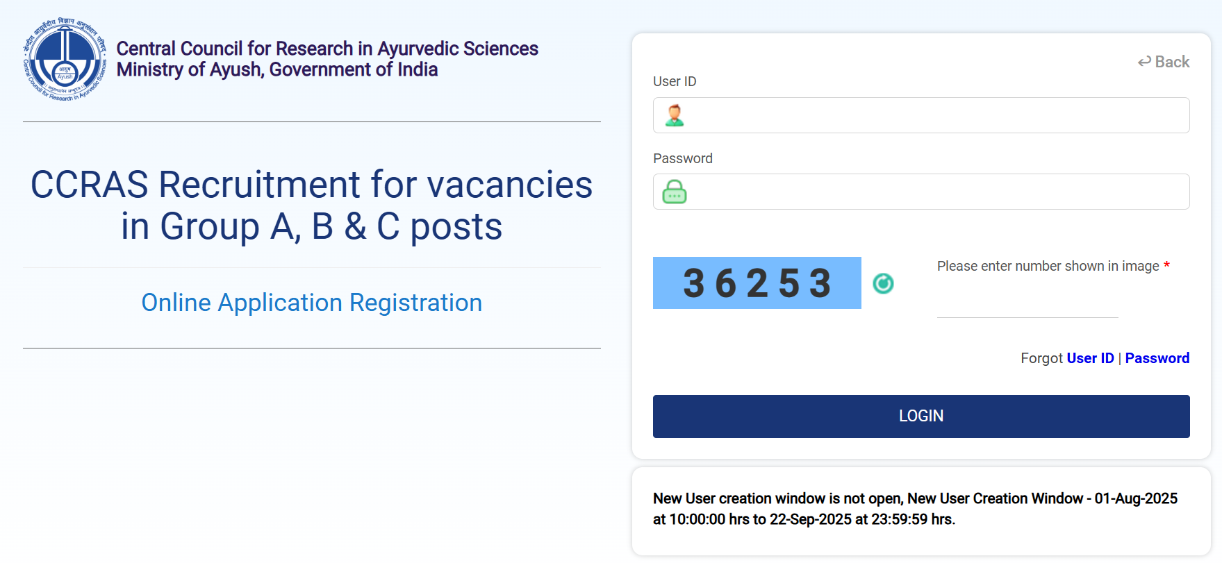 CCRAS City Intimation Window