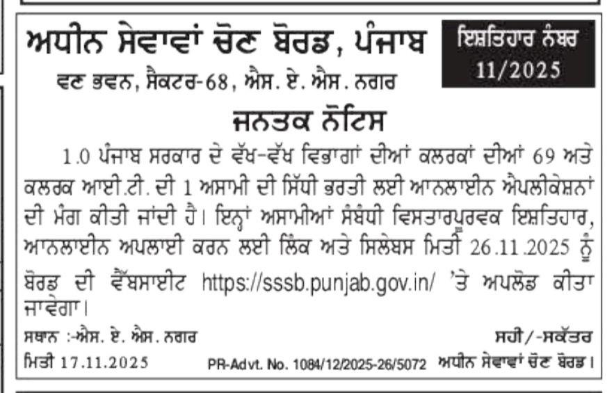 PSSSB Clerk Recruitment 2025