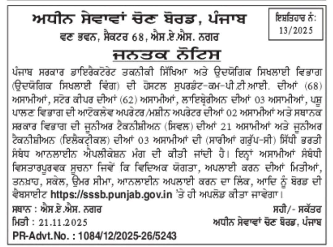 PSSSB Group C Recruitment 2025