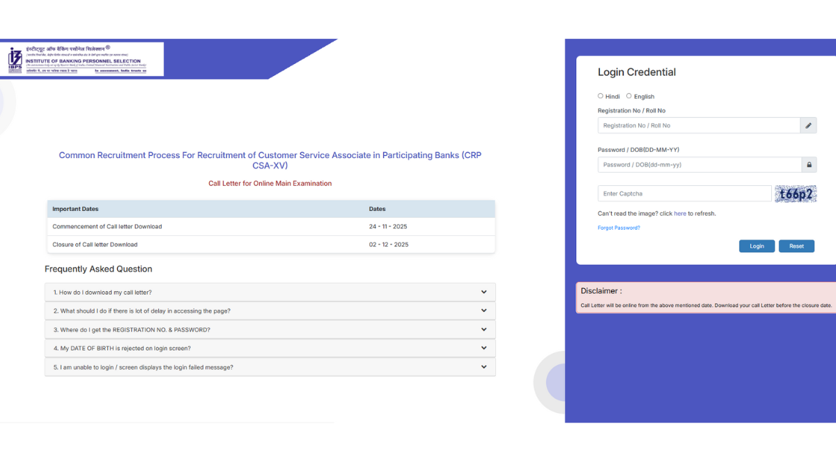 IBPS Clerk Mains Admit Card 2025