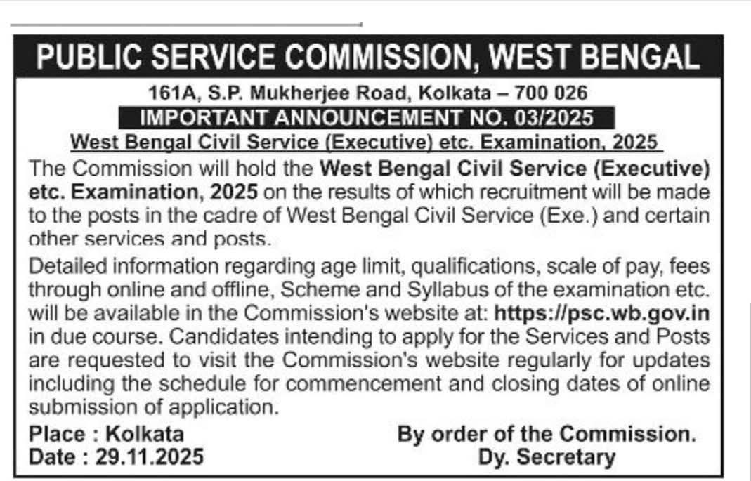 WBCS Notification 2025