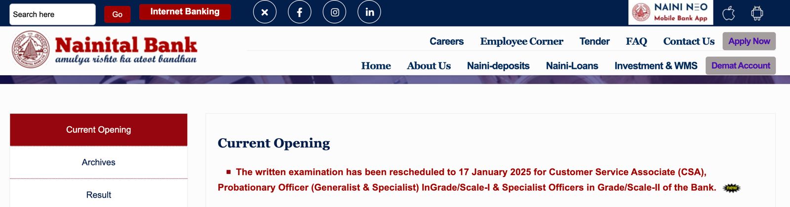 Nainital Bank Exam Date 2026 Out