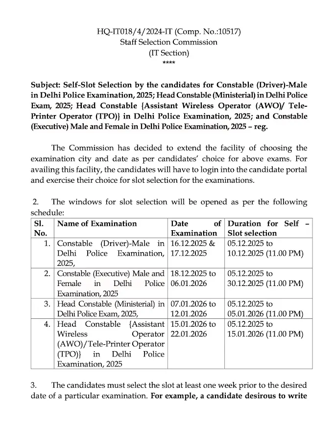 Delhi Police Slot Booking 2025 For Constable, Driver, Head Constable And AW/TPO_3.1