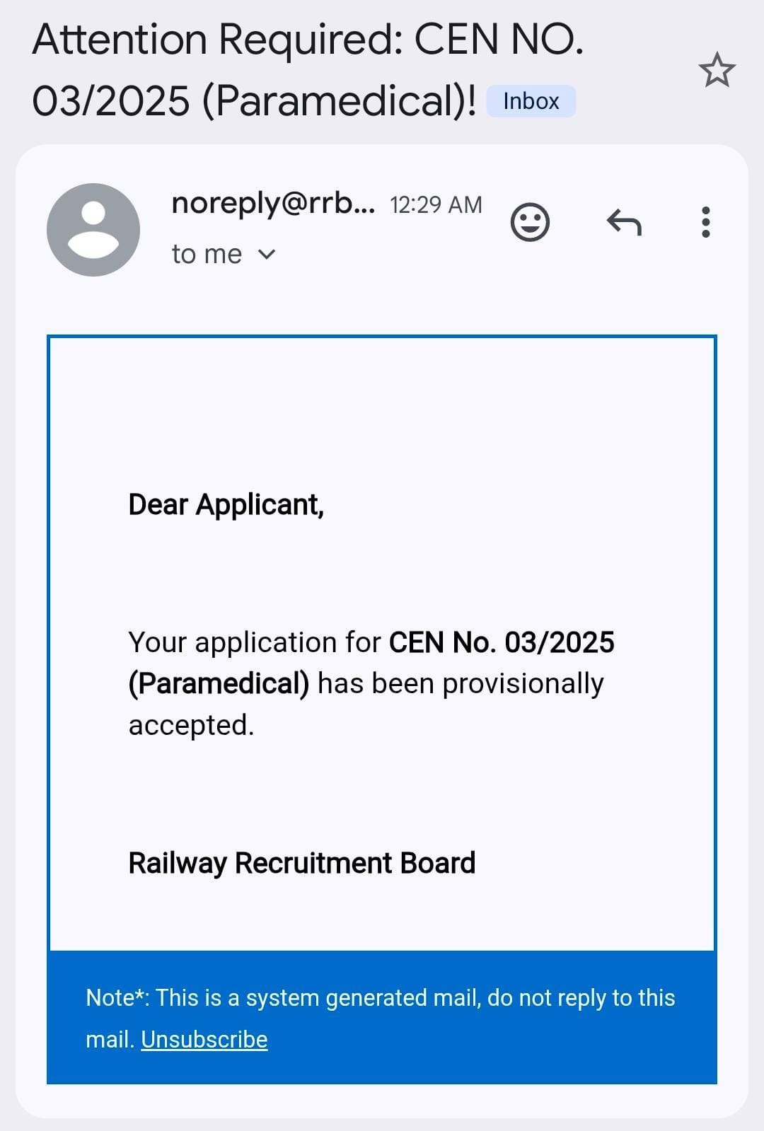 RRB Paramedical Application Status 2025