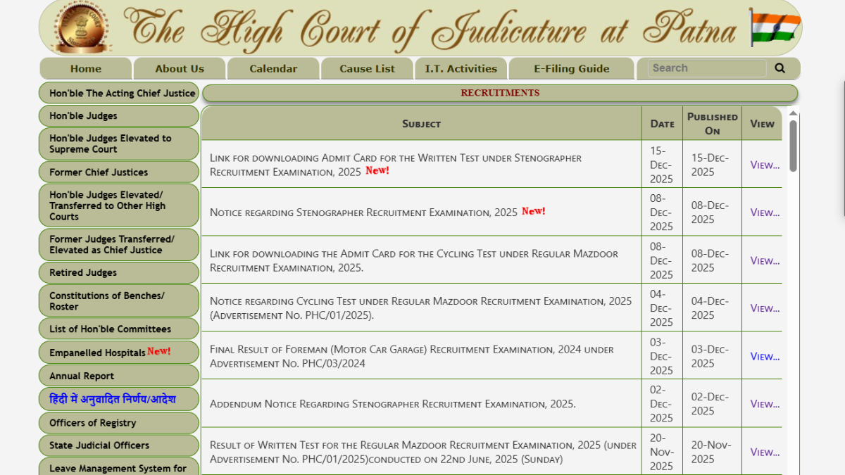 Patna High Court Stenographer Admit Card 2025