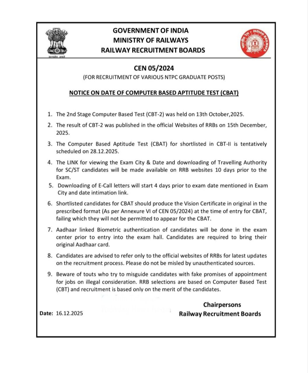 RRB NTPC Graduate CBAT Exam Date 2025 Out, Check Exam Schedule_3.1