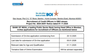 Bank of India Credit Officer Recruitment 2026