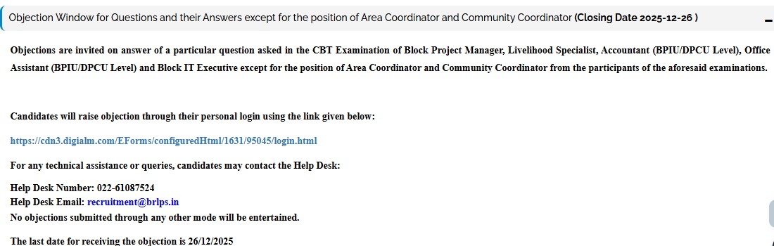 Bihar Jeevika Answer Key 2025