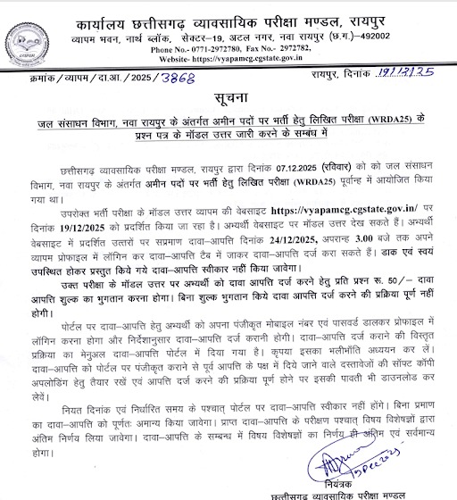 CG Vyapam Answer Key 2025