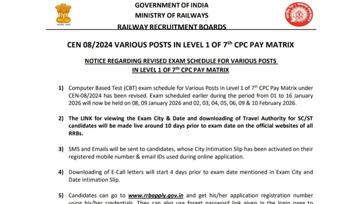 RRB Group D Revised Exam Date 2025-26 Out